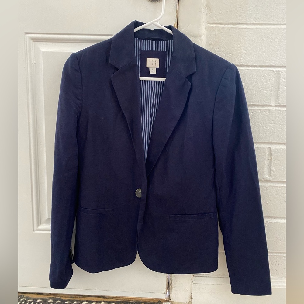 Navy Blue Linen Blend Blazer Size 4